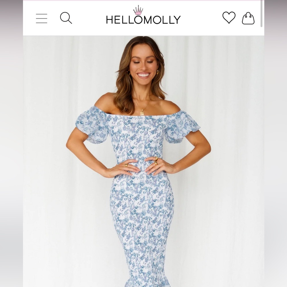 Hello Molly White and Blue Floral Midi Dress size XL (runs small) summer/spring